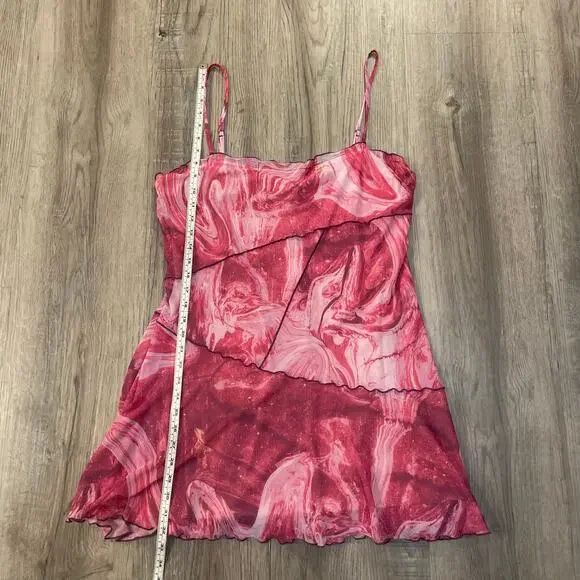 NWT Urban Outfitters Pink Marbled Mini Slip Dress Mesh Lightweight XL - Picture 11 of 16